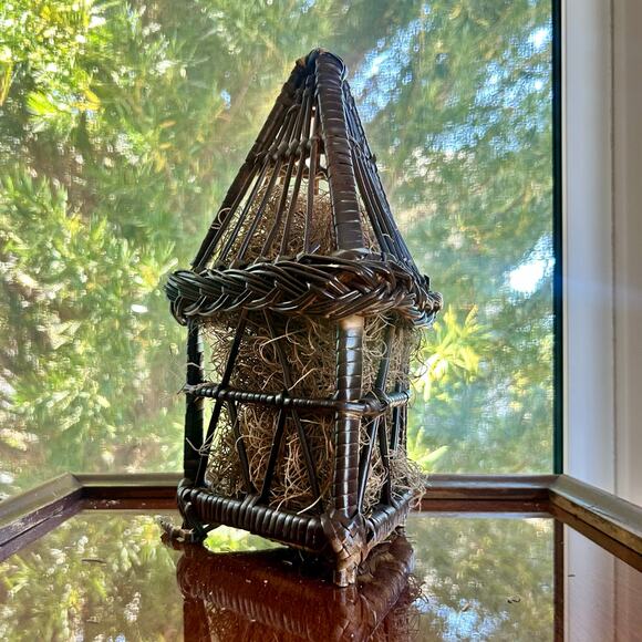 Vintage Wicker Birdhouse with Moss Fill – Hinged Opening – 11” Tall - Picture 5 of 15